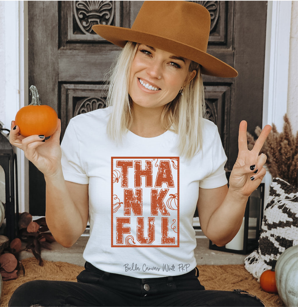 Distressed THANKFUL Burnt Orange Peachy Keen Prints