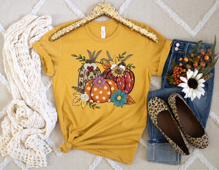 WHOLESALE ONLY - Pumpkin Trio - Wheat and Flowers - Short Sleeve - Graphic Tee