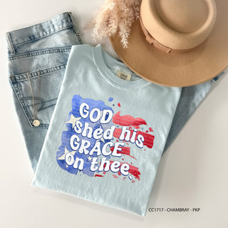 watercolor stars  watercolor print  watercolor  trendy  Summer screen printed design  stars and stripes  star  retro lettering  red White and blue  ready to press  peachy keen prints  patriotic statements  patriotic  original  Military  Independence  hand painted  god shed his grace on thee  god bless america  full color  Freedom  exclusive  DTF Transfer  DTF Printed Design  DTF  distressed retro  cute  blue star  american flag  american  America  4th of July