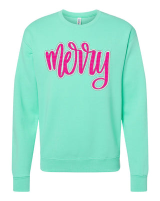 PREORDER CLOSES 11/9/25 - MERRY - PINK and GLITTER - Sweatshirt - Screenprinted