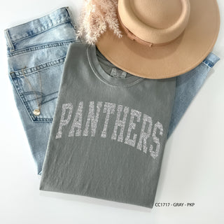 PANTHERS - Silver GLITTER Puff - Screen Printed Graphic Tee