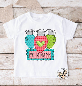 Christmas  DTG  peachy keen prints  graphic tshirt  KIDS  youth  youth size  youth print  popular  trendy  trending  with a name  customize  customize me  personalize  personalized  girls christmas bulbs  cute patterns  bright colors