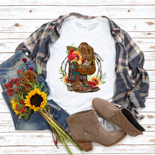Cowboy Boots - Animal Print Hat- Sunflowers - DTF Transfer