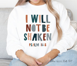 Bible Verse  christian faith  trending  trendy  grounded in faith  I will not be shaken psalm 16 8  Screen Printed Transfer  Screen Printed Design  Screen Printed  Screen Print Transfer  Screen Print Design  Sayings  Saying  ready to press  Phrases  Phrase  peachy keen prints  high heat  Faith Screen Print Design  faith  cute  colorful