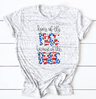 Home of The Free Because of the Brave Patriotic Red White Blue USA Hand Drawn - SUBLIMATION TRANSFER