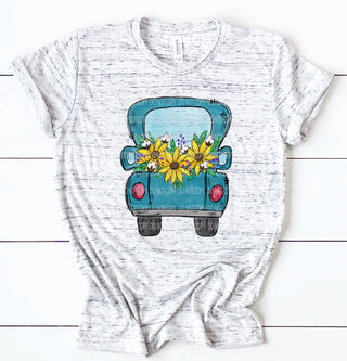 Sunflowers and Vintage Truck Hand Drawn Spring and Summer - SUBLIMATION TRANSFER